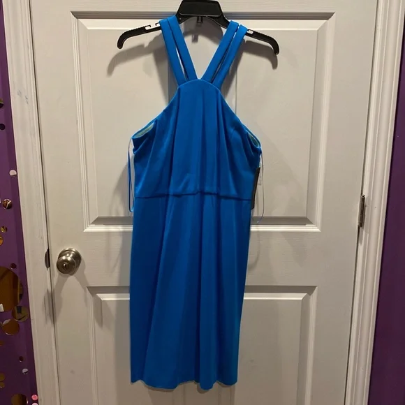 Cynthia Steffe Midi Dress Halter Neck Knee Length Blue Size 10 - Picture 3 of 17